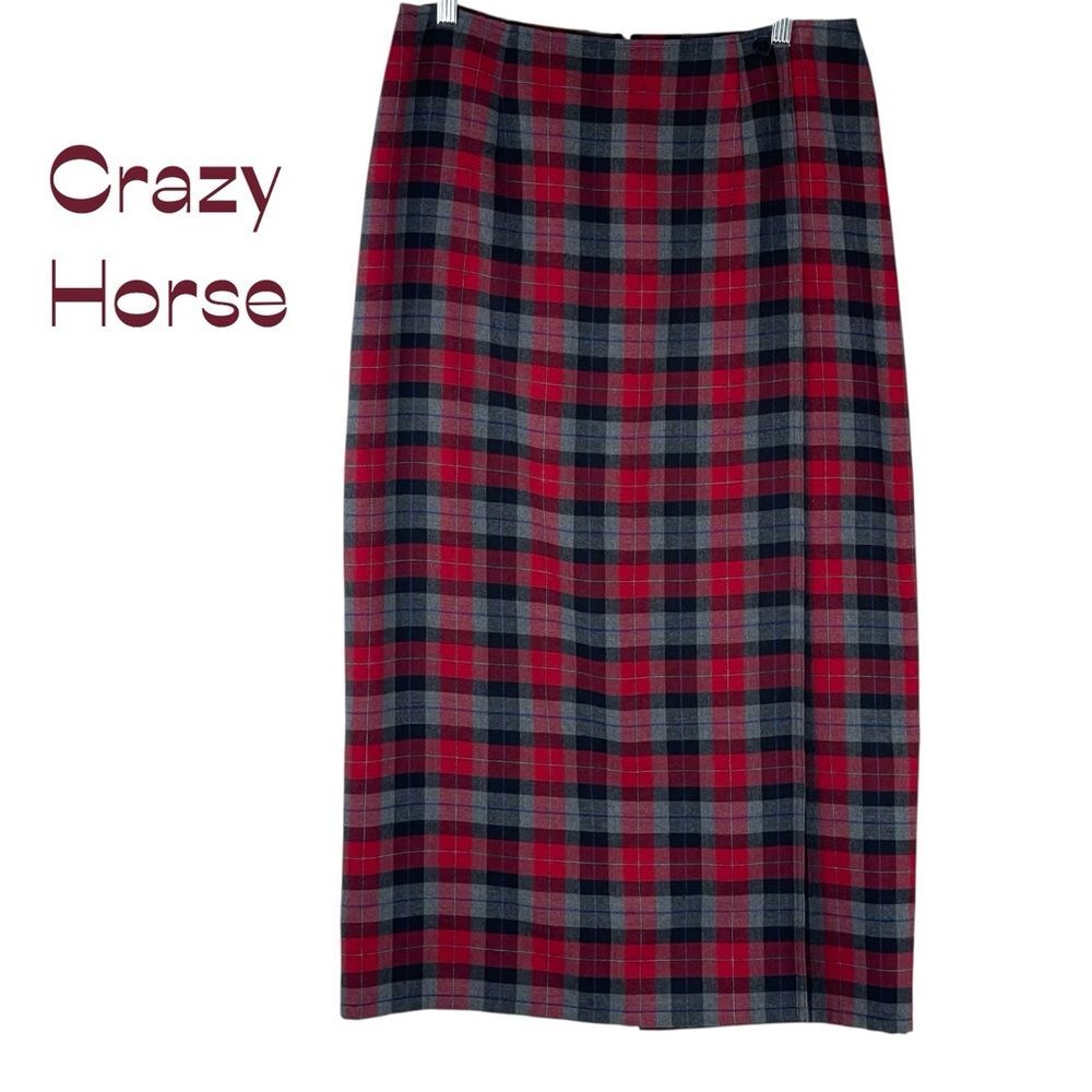 Crazy Horse Red Black Gray Plaid Maxi Academia Skirt Size 14